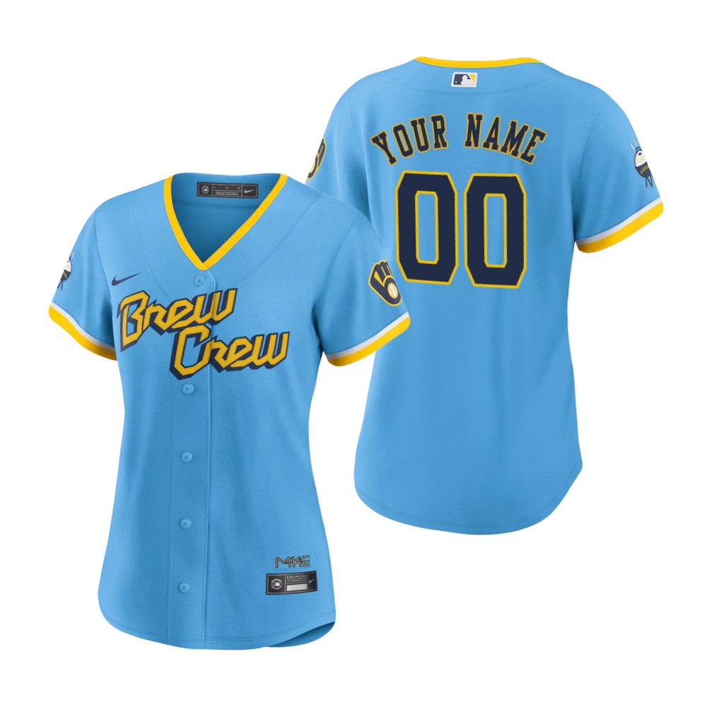 Women Milwaukee Brewers Custom Powder Blue 2022 City Connect Replica Jersey Women Milwaukee Brewers Custom Powder Blue 2022 City Connect Replica Jersey
