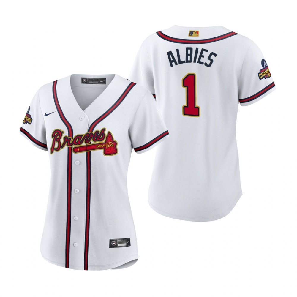 Women Ozzie Albies Atlanta Braves White 2022 Gold Program Replica Jersey Women Ozzie Albies Atlanta Braves White 2022 Gold Program Replica Jersey