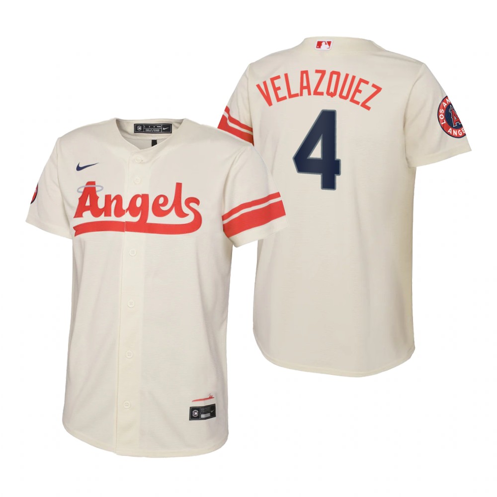 Kids Los Angeles Angels Andrew Velazquez Nike Cream 2022 City Connect Replica Jersey