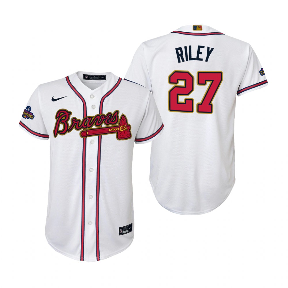 Kids Austin Riley Atlanta Braves White 2022 Gold Program Replica Jersey Kids Austin Riley Atlanta Braves White 2022 Gold Program Replica Jersey