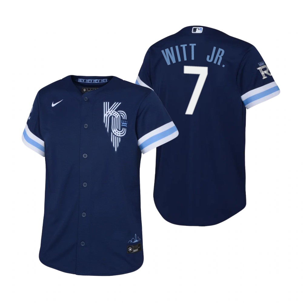 Kids Kansas City Royals Bobby Witt Jr. Nike Navy 2022 City Connect Replica Jersey Kids Kansas City Royals Bobby Witt Jr. Nike Navy 2022 City Connect Replica Jersey