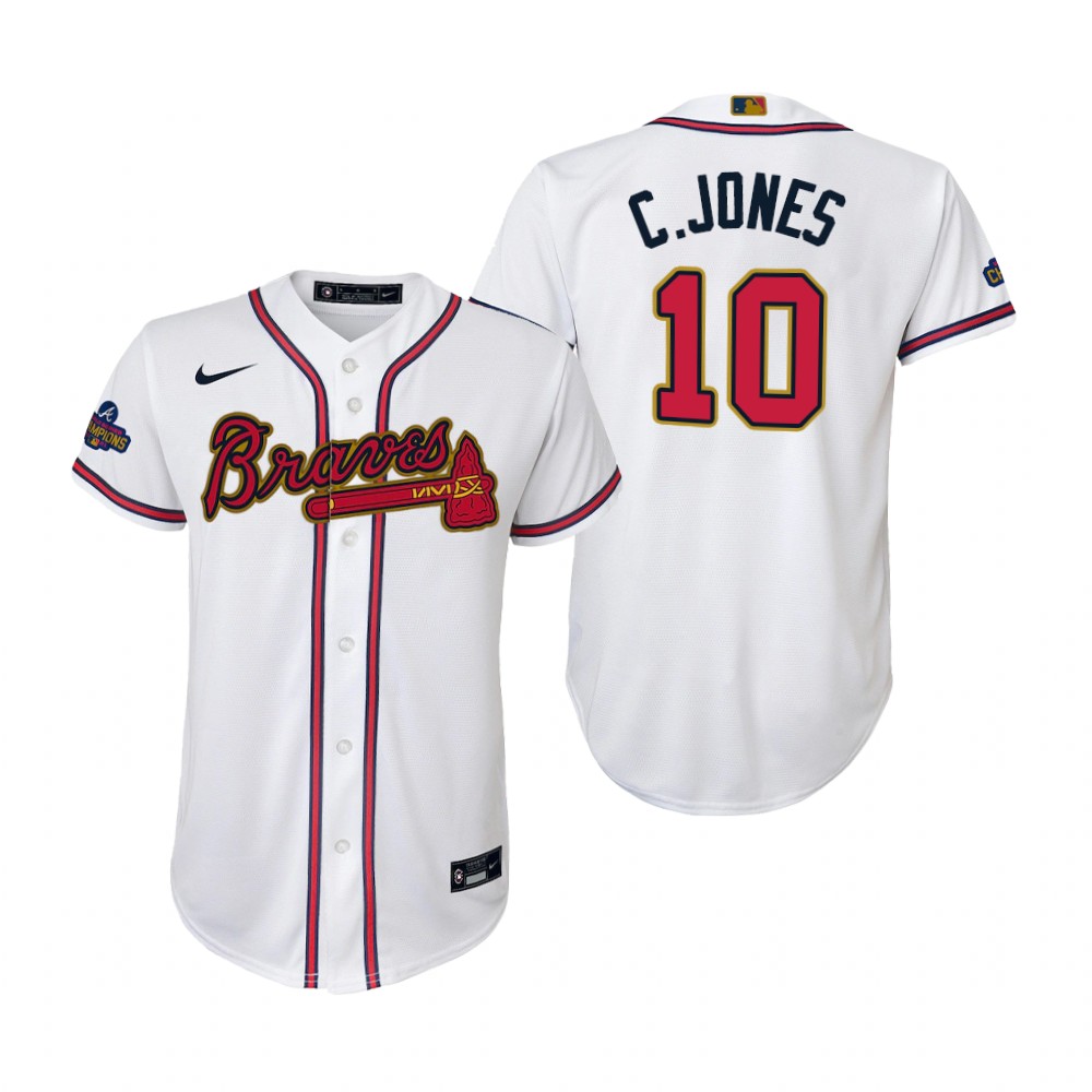 Kids Chipper Jones Atlanta Braves White 2022 Gold Program Replica Jersey Kids Chipper Jones Atlanta Braves White 2022 Gold Program Replica Jersey