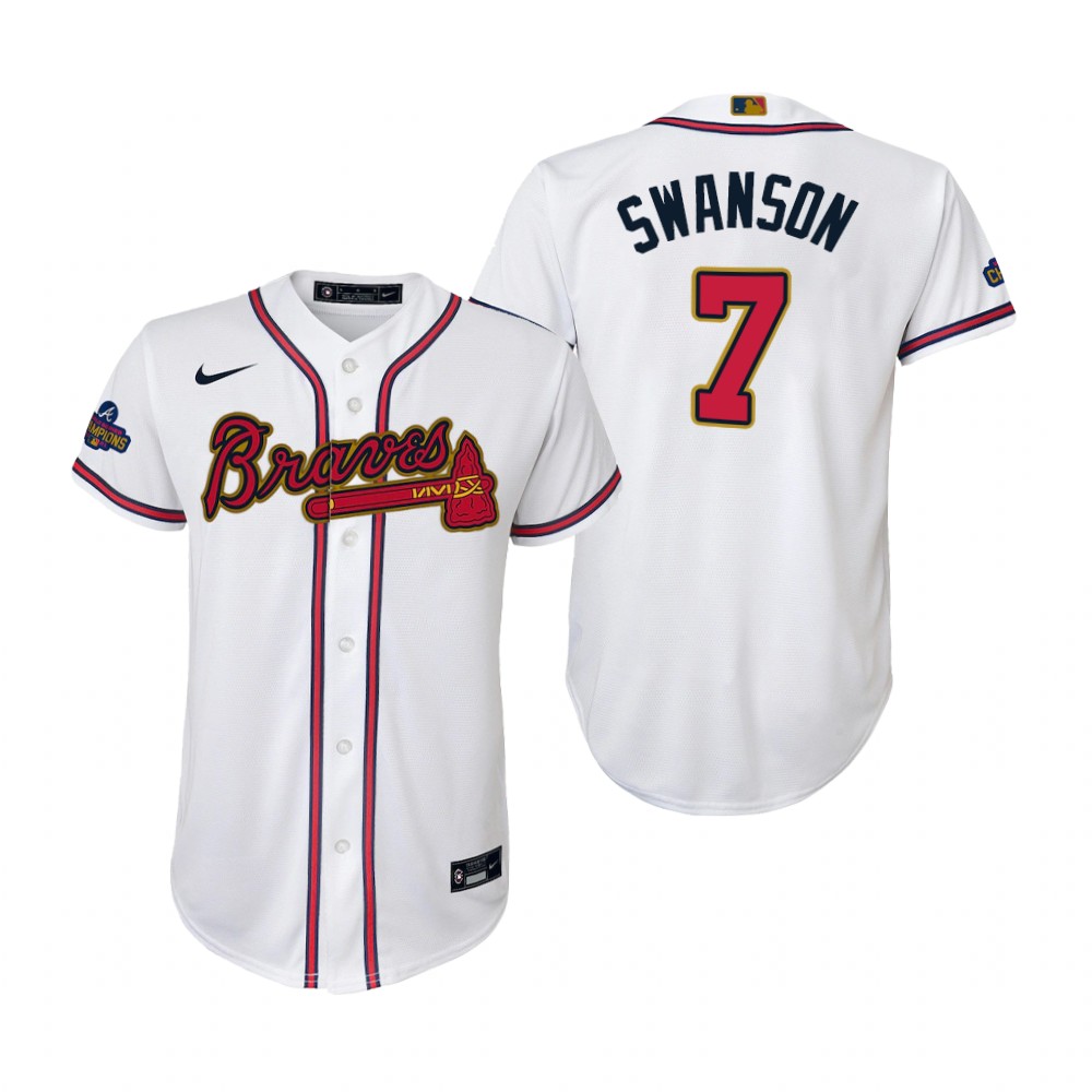 Kids Dansby Swanson Atlanta Braves White 2022 Gold Program Replica Jersey Kids Dansby Swanson Atlanta Braves White 2022 Gold Program Replica Jersey
