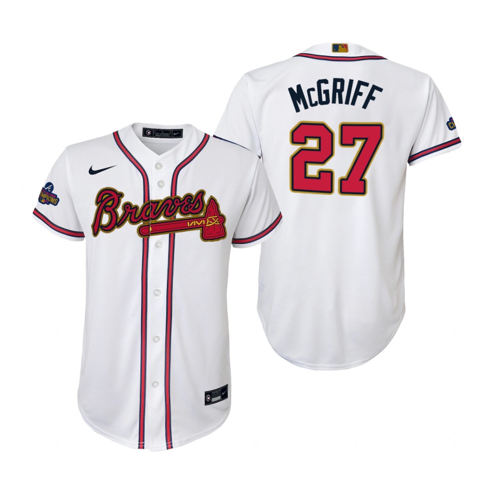 Kids Fred McGriff Atlanta Braves White 2022 Gold Program Replica Jersey