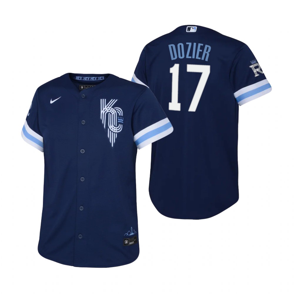 Kids Kansas City Royals Hunter Dozier Nike Navy 2022 City Connect Replica Jersey Kids Kansas City Royals Hunter Dozier Nike Navy 2022 City Connect Replica Jersey