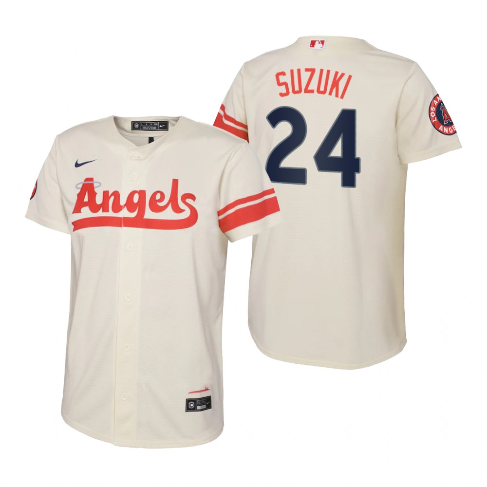 Kids Los Angeles Angels Kurt Suzuki Nike Cream 2022 City Connect Replica Jersey
