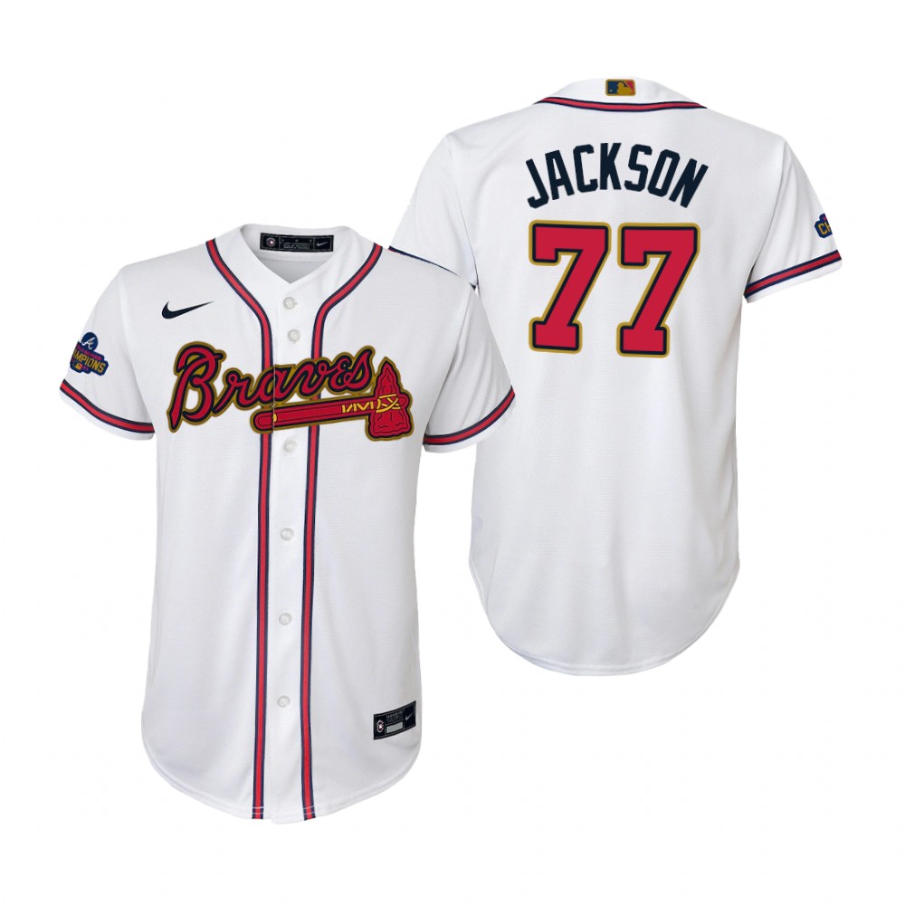 Kids Luke Jackson Atlanta Braves White 2022 Gold Program Replica Jersey Kids Luke Jackson Atlanta Braves White 2022 Gold Program Replica Jersey