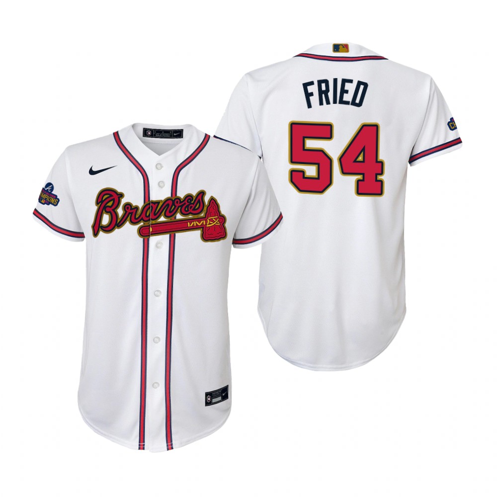 Kids Max Fried Atlanta Braves White 2022 Gold Program Replica Jersey