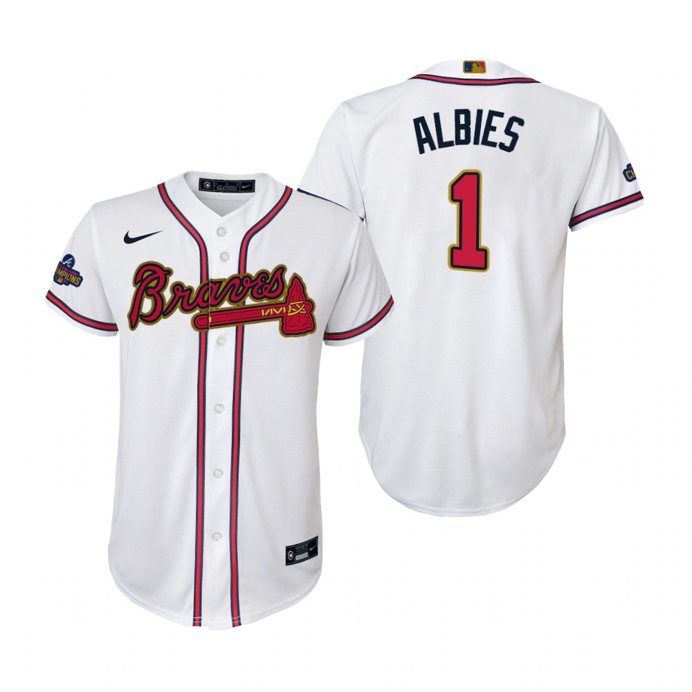 Kids Ozzie Albies Atlanta Braves White 2022 Gold Program Replica Jersey Kids Ozzie Albies Atlanta Braves White 2022 Gold Program Replica Jersey