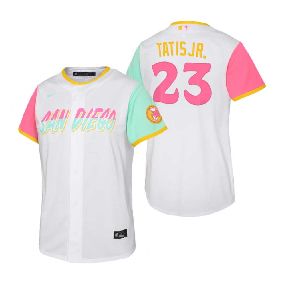 Kids San Diego Padres Fernando Tatis Jr. White 2022 City Connect Replica Jersey Kids San Diego Padres Fernando Tatis Jr. White 2022 City Connect Replica Jersey