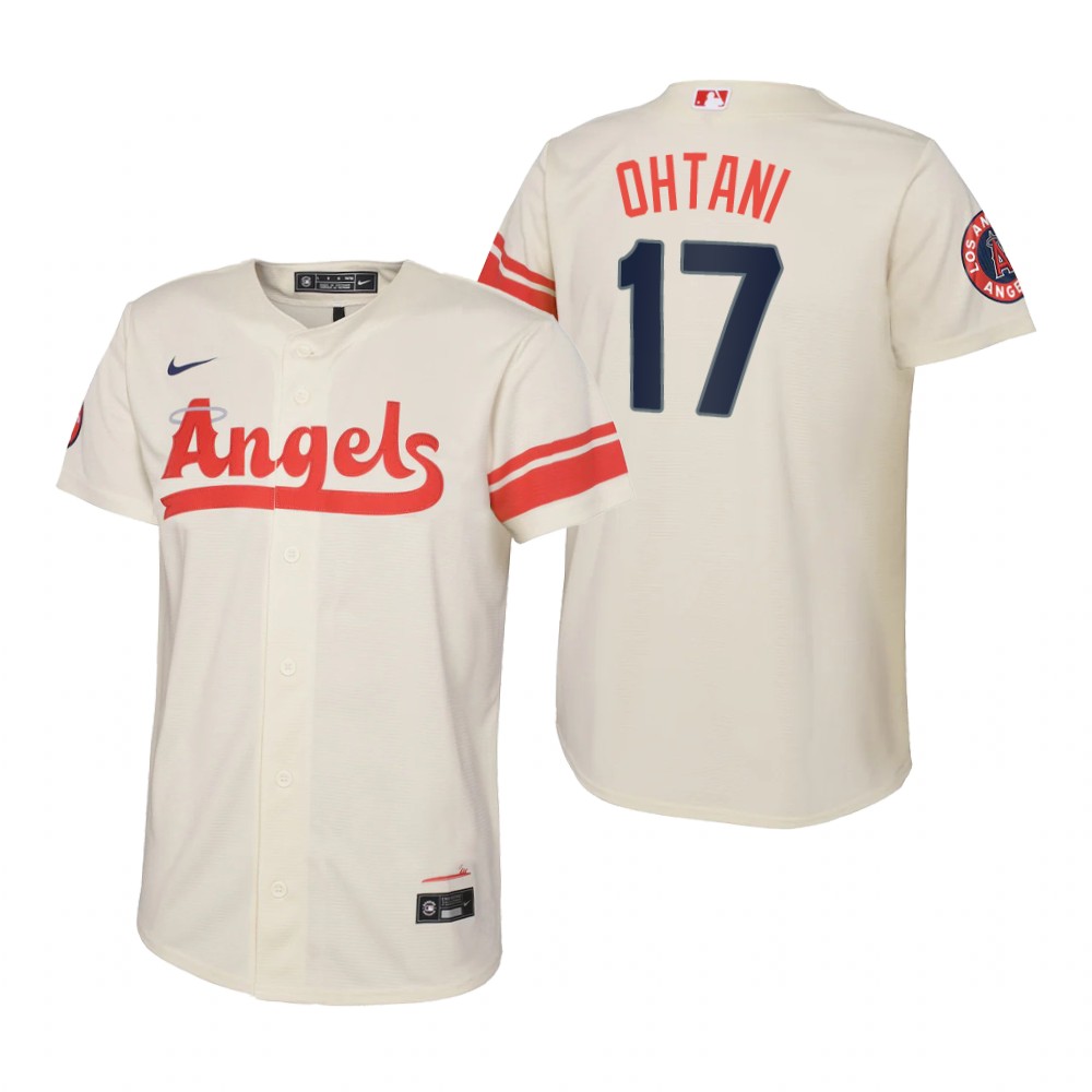 Kids Los Angeles Angels Shohei Ohtani Nike Cream 2022 City Connect Replica Jersey