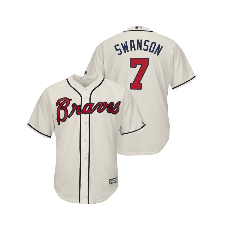 Atlanta Braves Cream #7 2019 Cool Base Dansby Swanson Alternate Jersey