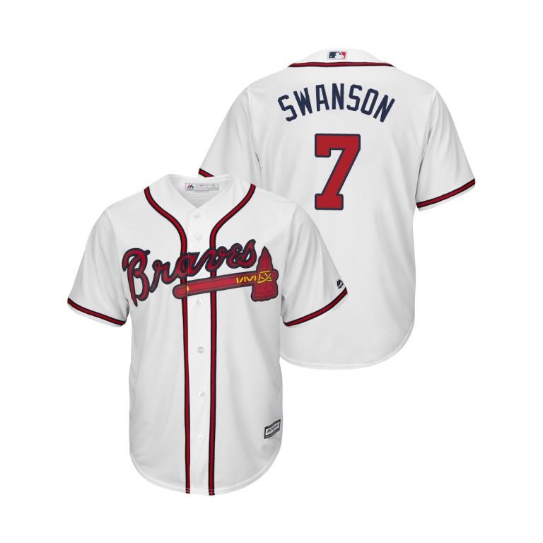 Atlanta Braves White #7 2019 Cool Base Dansby Swanson Home Jersey