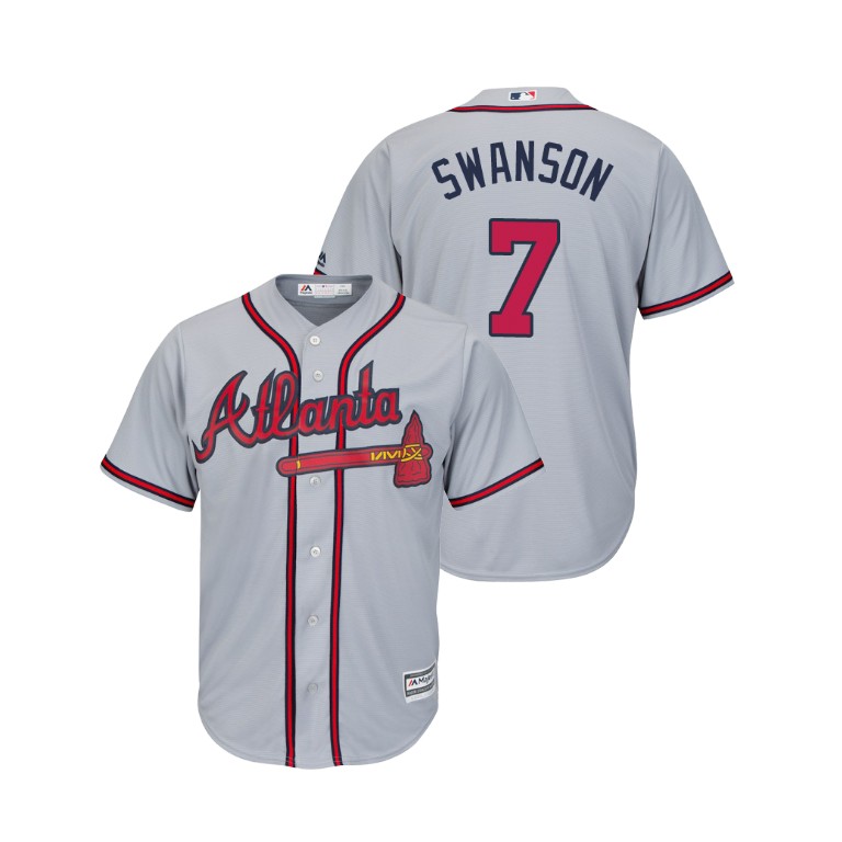 Atlanta Braves Gray #7 2019 Cool Base Dansby Swanson Road Jersey
