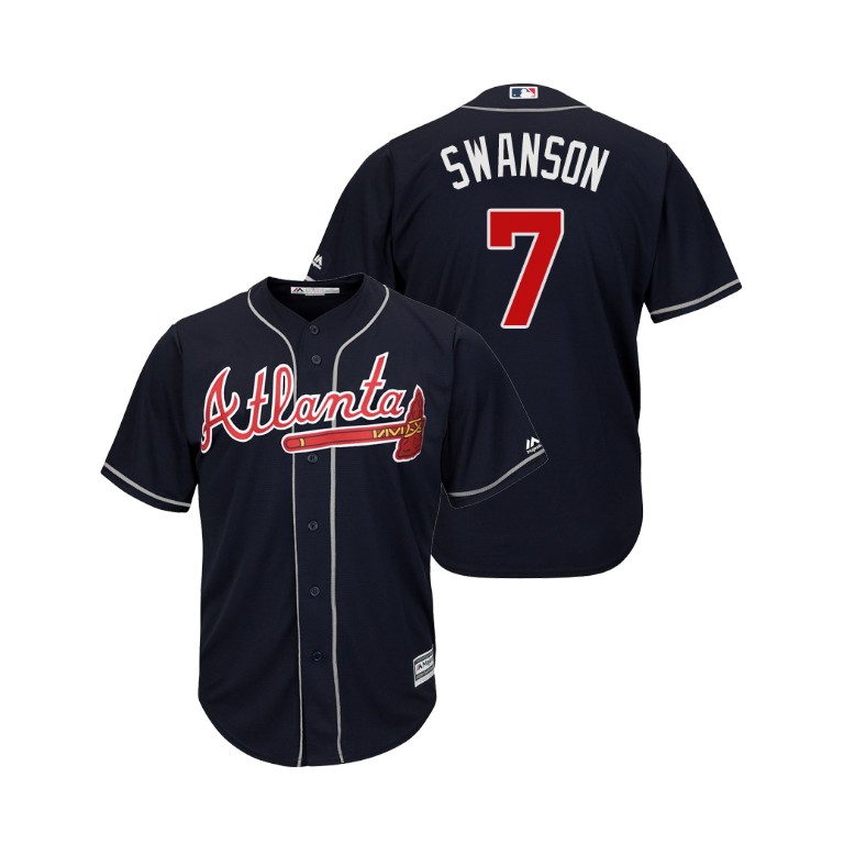 Atlanta Braves Navy #7 2019 Cool Base Dansby Swanson Alternate Jersey