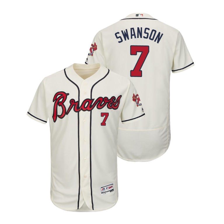 Atlanta Braves Cream #7 2019 Flex Base Dansby Swanson Alternate Jersey