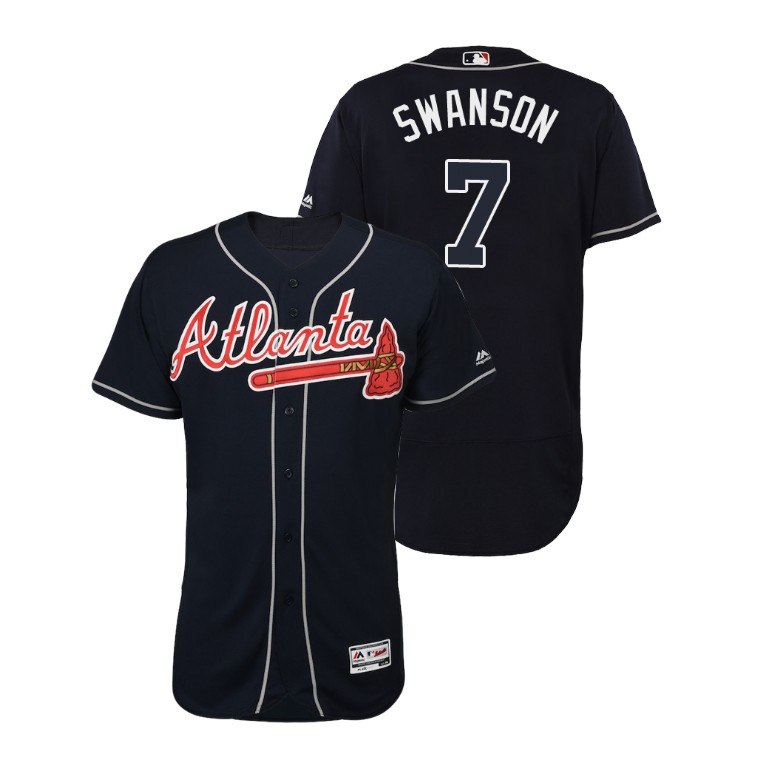 Atlanta Braves Navy #7 2019 Flex Base Dansby Swanson Alternate Jersey