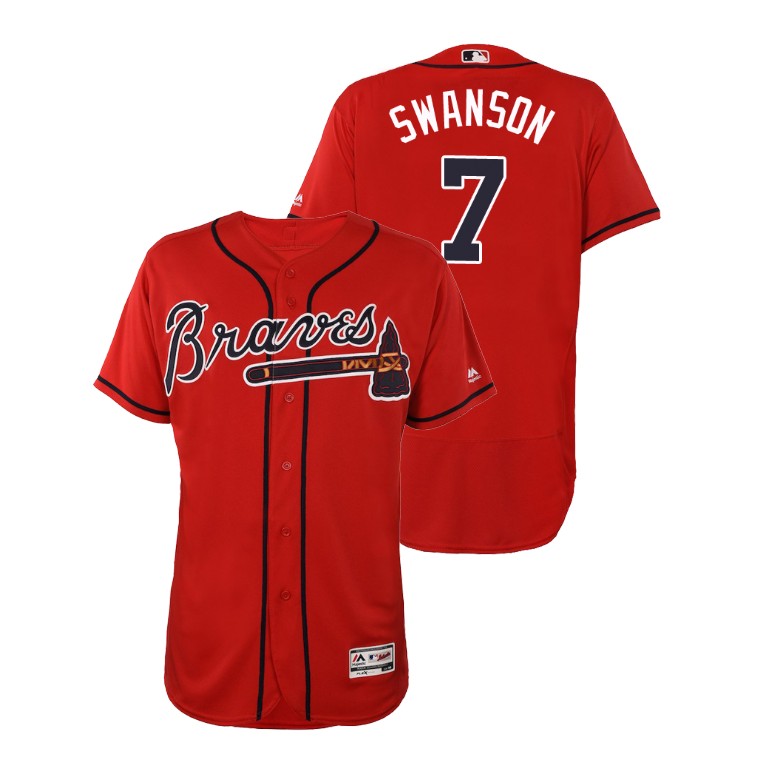 Atlanta Braves Scarlet #7 2019 Flex Base Dansby Swanson Alternate Jersey