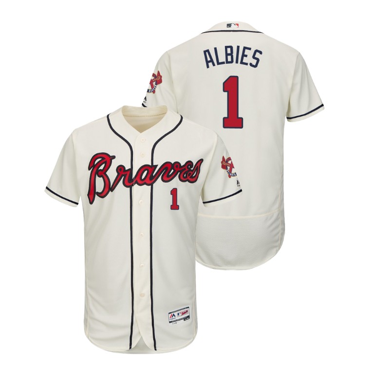 Atlanta Braves Cream #1 2019 Flex Base Ozzie Albies Alternate Jersey