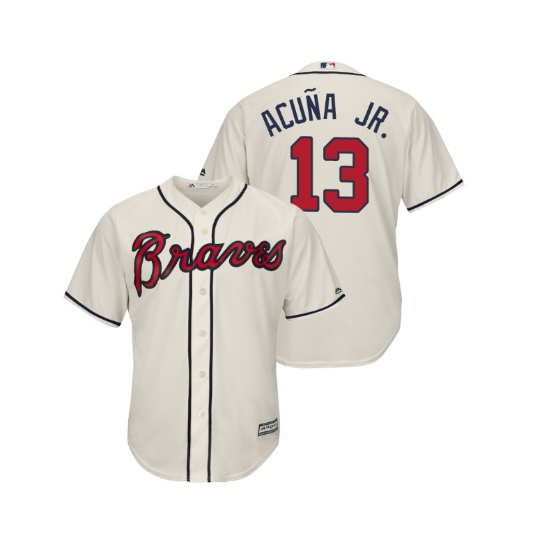 Atlanta Braves Cream #13 2019 Cool Base Ronald Acuna Jr. Alternate Jersey