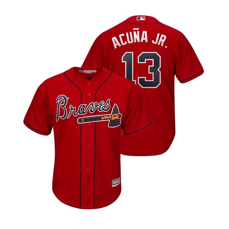 Atlanta Braves Scarlet #13 2019 Cool Base Ronald Acuna Jr. Alternate Jersey Atlanta Braves Scarlet #13 2019 Cool Base Ronald Acuna Jr. Alternate Jersey