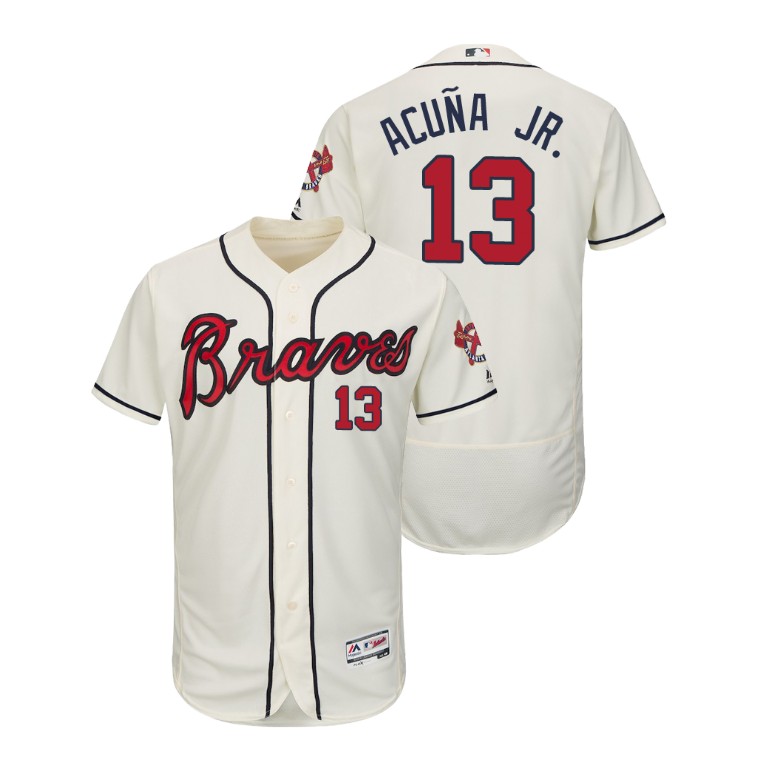 Atlanta Braves Cream #13 2019 Flex Base Ronald Acuna Jr. Alternate Jersey