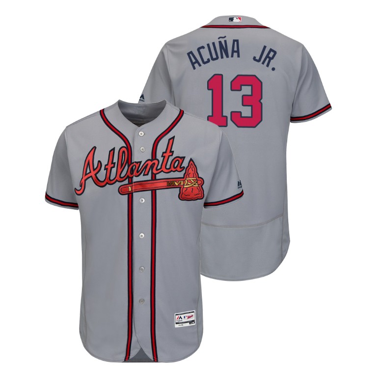 Atlanta Braves Gray #13 2019 Flex Base Ronald Acuna Jr. Road Jersey