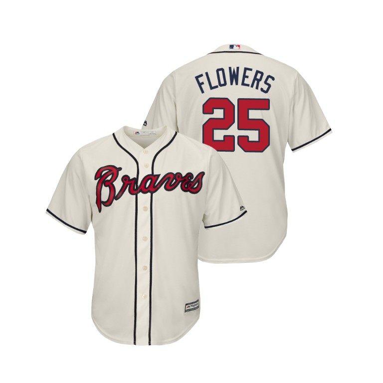 Atlanta Braves Cream #25 2019 Cool Base Tyler Flowers Alternate Jersey