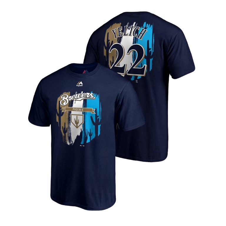 Milwaukee Brewers Navy #22 Christian Yelich Majestic T-Shirt 2019 Spring Training Milwaukee Brewers Navy #22 Christian Yelich Majestic T-Shirt 2019 Spring Training