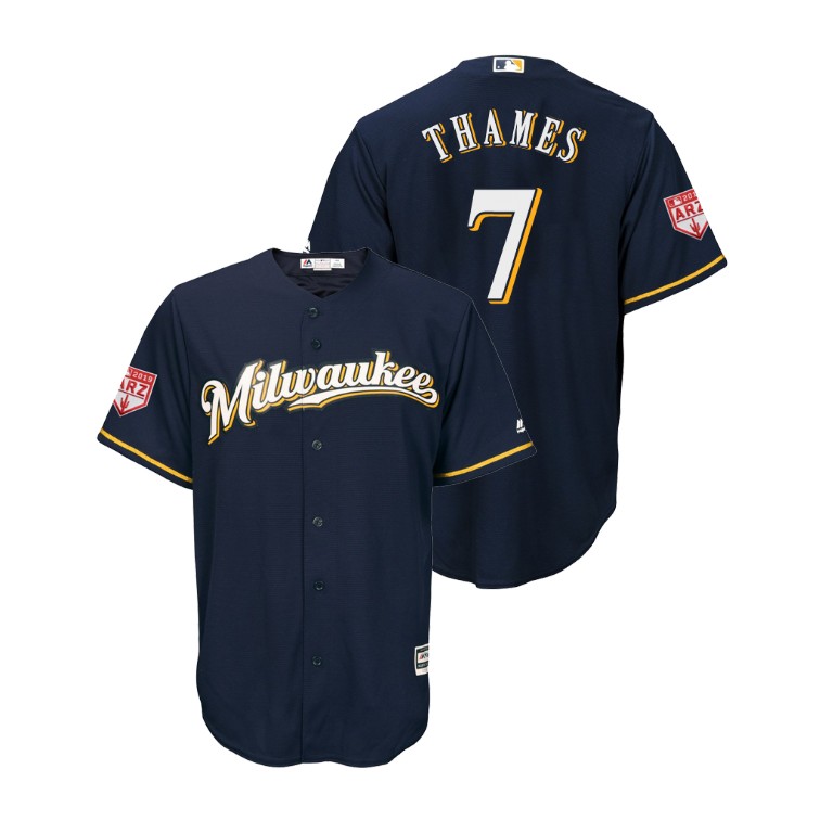 Milwaukee Brewers Navy #7 Eric Thames Cool Base Jersey 2019 Spring Training