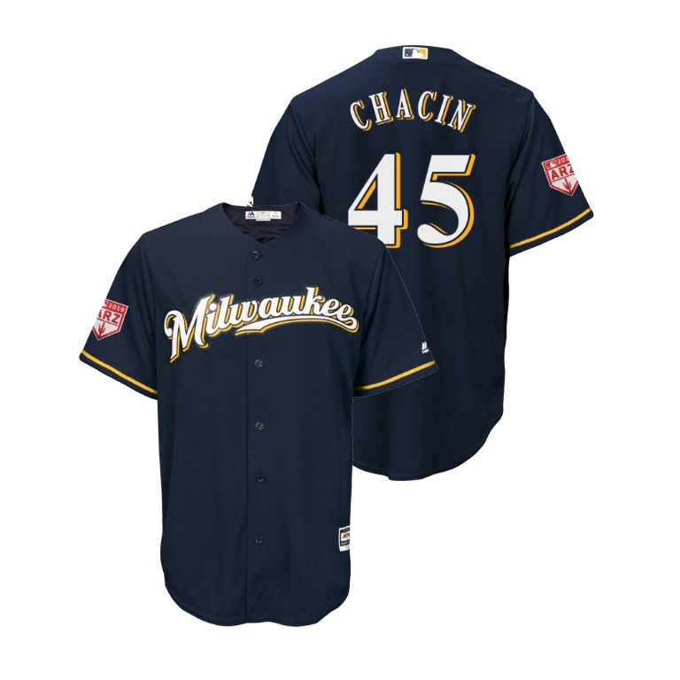 Milwaukee Brewers Navy #45 Jhoulys Chacin Cool Base Jersey 2019 Spring Training Milwaukee Brewers Navy #45 Jhoulys Chacin Cool Base Jersey 2019 Spring Training
