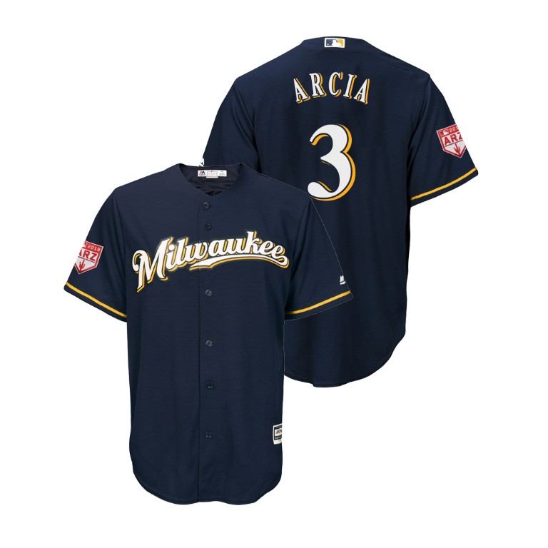 Milwaukee Brewers Navy #3 Orlando Arcia Cool Base Jersey 2019 Spring Training Milwaukee Brewers Navy #3 Orlando Arcia Cool Base Jersey 2019 Spring Training
