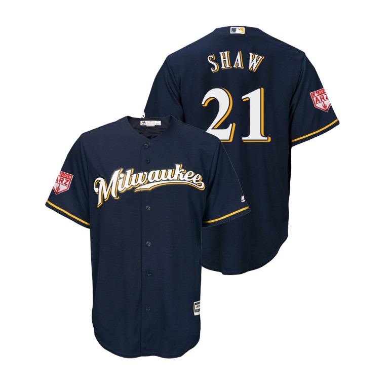 Milwaukee Brewers Navy #21 Travis Shaw Cool Base Jersey 2019 Spring Training