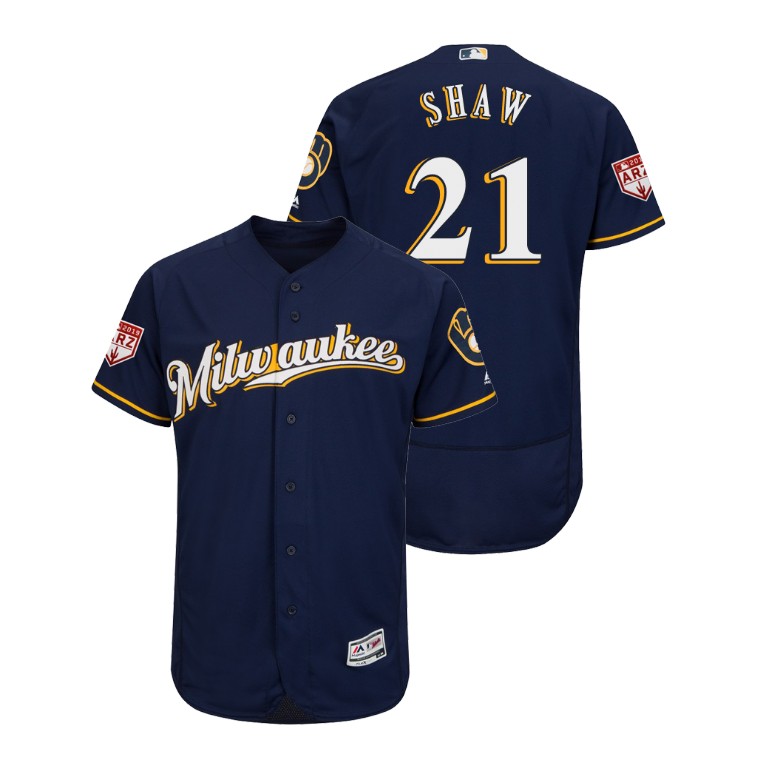 Milwaukee Brewers Navy #21 Travis Shaw Flex Base Jersey 2019 Spring Training Milwaukee Brewers Navy #21 Travis Shaw Flex Base Jersey 2019 Spring Training
