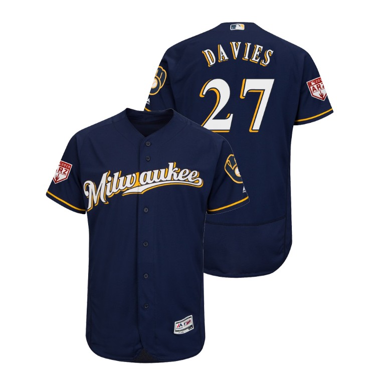Milwaukee Brewers Navy #27 Zach Davies Flex Base Jersey 2019 Spring Training Milwaukee Brewers Navy #27 Zach Davies Flex Base Jersey 2019 Spring Training