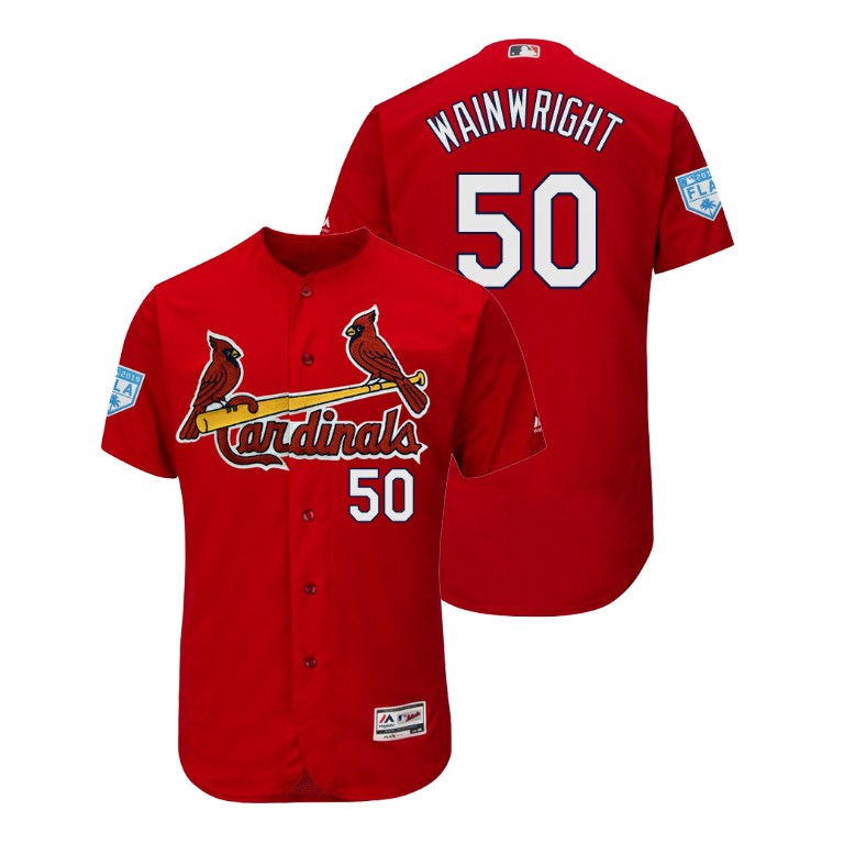 St. Louis Cardinals Scarlet #50 Adam Wainwright Flex Base Jersey 2019 Spring Training