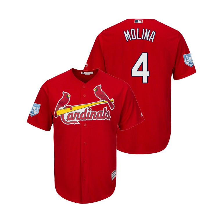 St. Louis Cardinals Scarlet #4 Yadier Molina Cool Base Jersey 2019 Spring Training