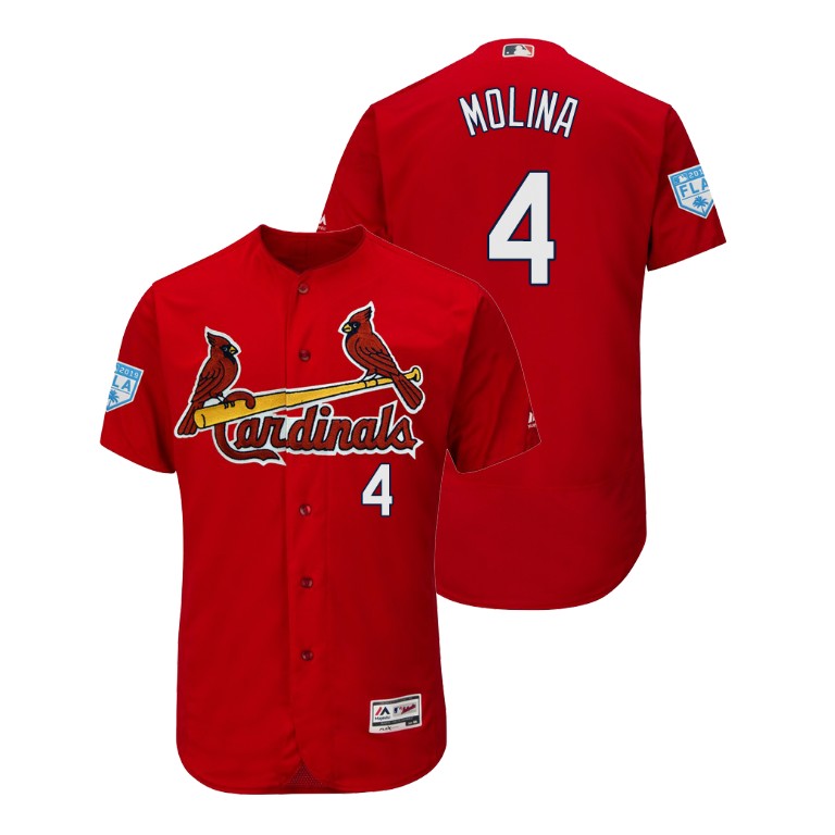St. Louis Cardinals Scarlet #4 Yadier Molina Flex Base Jersey 2019 Spring Training