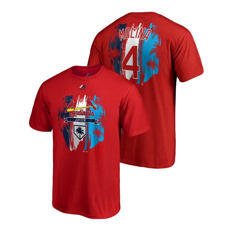 St. Louis Cardinals Red #4 Yadier Molina Majestic T-Shirt 2019 Spring Training St. Louis Cardinals Red #4 Yadier Molina Majestic T-Shirt 2019 Spring Training