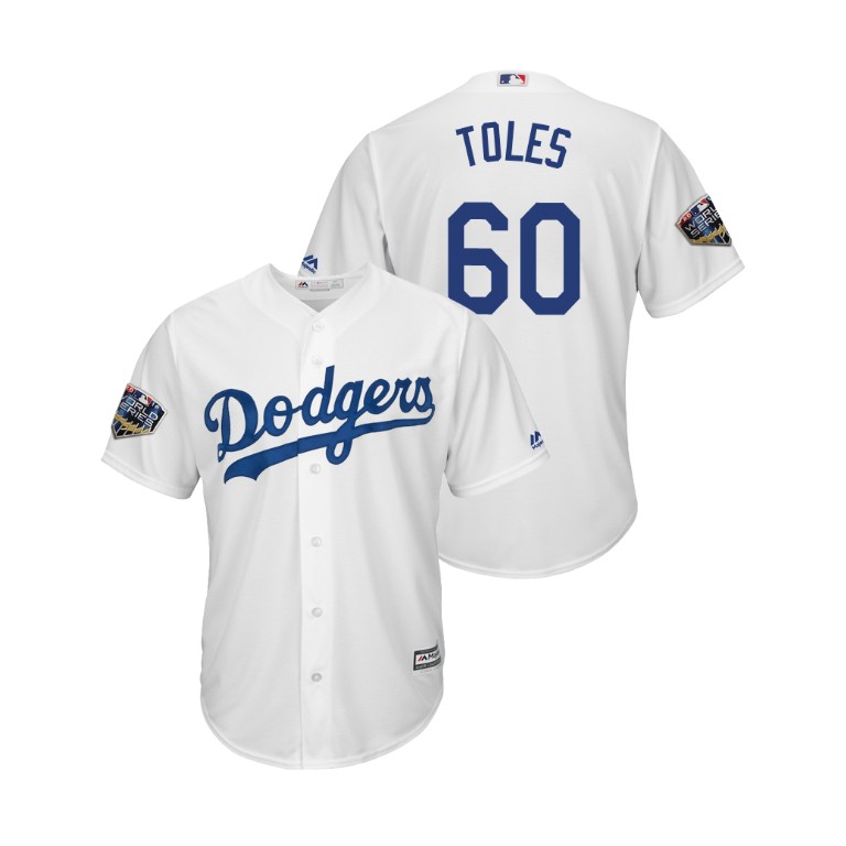 Los Angeles Dodgers White #60 Andrew Toles Cool Base Jersey 2018 World Series Los Angeles Dodgers White #60 Andrew Toles Cool Base Jersey 2018 World Series
