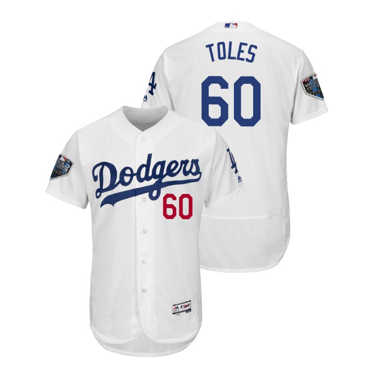 Los Angeles Dodgers White #60 Andrew Toles Flex Base Jersey 2018 World Series Los Angeles Dodgers White #60 Andrew Toles Flex Base Jersey 2018 World Series