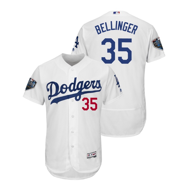 Los Angeles Dodgers White #35 Cody Bellinger Flex Base Jersey 2018 World Series