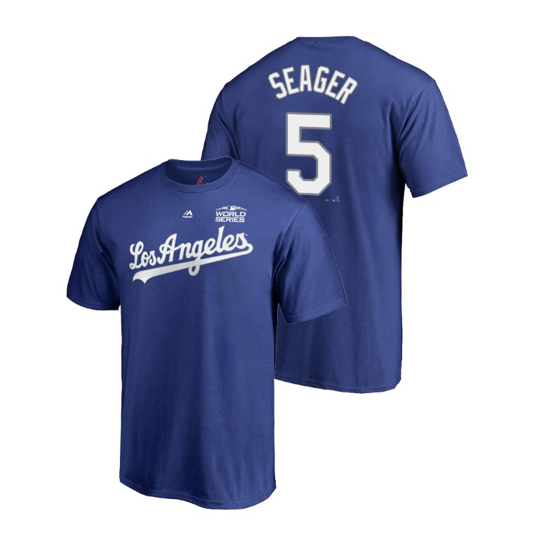 Los Angeles Dodgers Royal #5 Corey Seager Majestic T-Shirt 2018 World Series Los Angeles Dodgers Royal #5 Corey Seager Majestic T-Shirt 2018 World Series