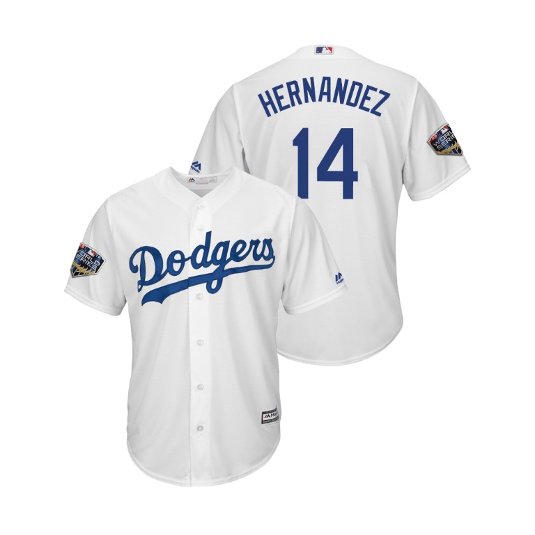Los Angeles Dodgers White #14 Enrique Hernandez Cool Base Jersey 2018 World Series
