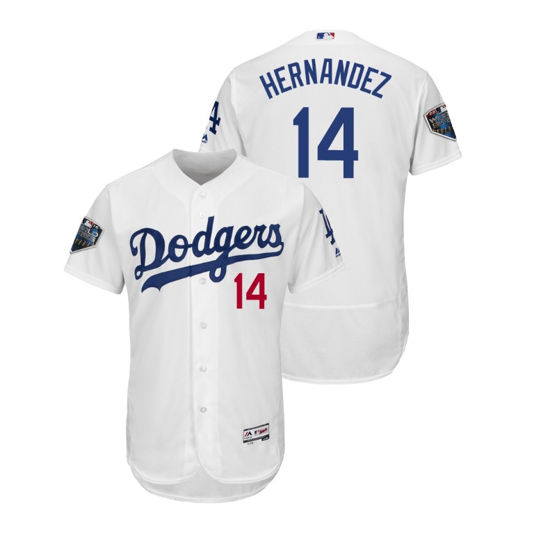 Los Angeles Dodgers White #14 Enrique Hernandez Flex Base Jersey 2018 World Series