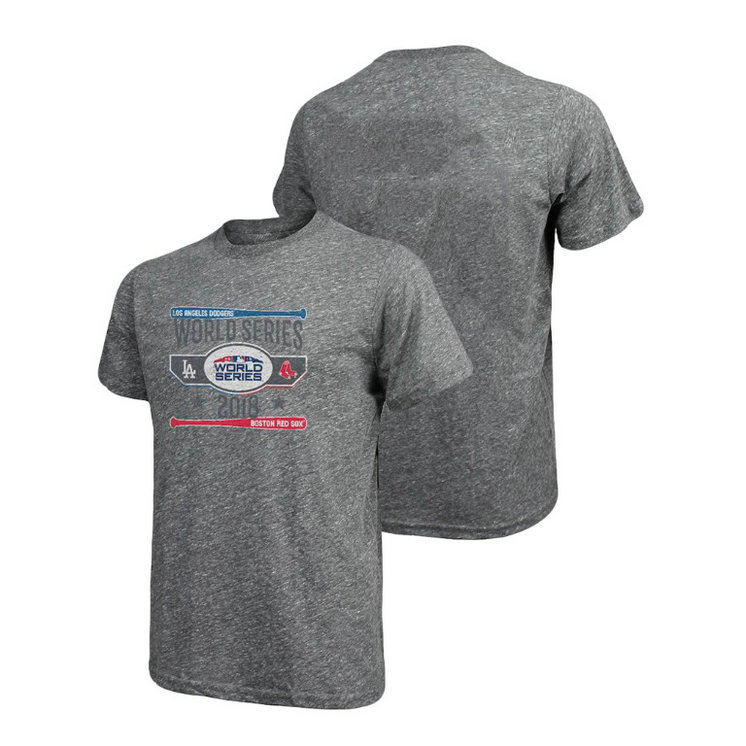 Los Angeles Dodgers vs. Boston Red Sox Sneak Attack Heather Gray Matchup Majestic Threads T-Shirt 2018 World Series Los Angeles Dodgers vs. Boston Red Sox Sneak Attack Heather Gray Matchup Majestic Threads T-Shirt 2018 World Series