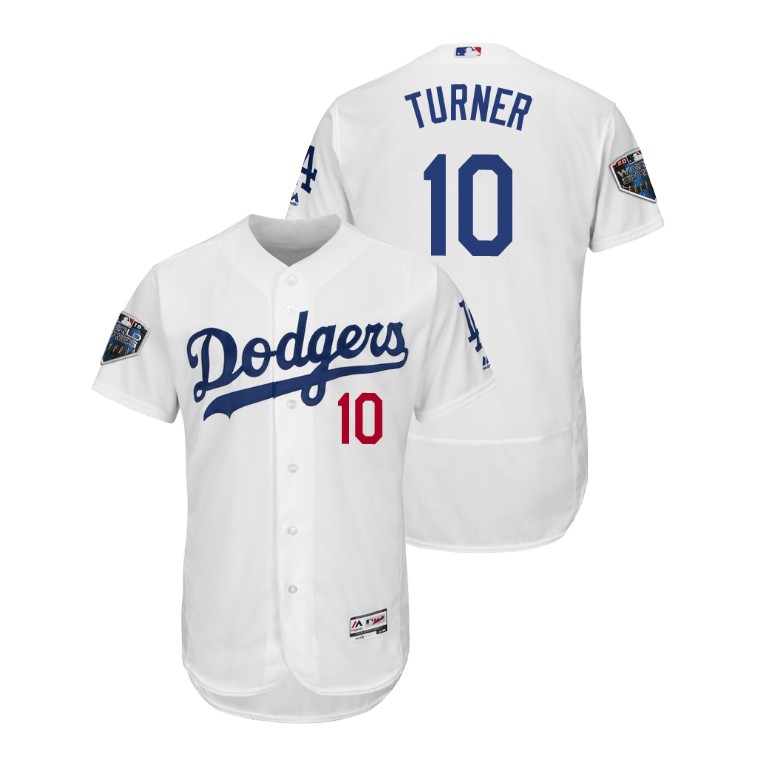 Los Angeles Dodgers White #10 Justin Turner Flex Base Jersey 2018 World Series Los Angeles Dodgers White #10 Justin Turner Flex Base Jersey 2018 World Series