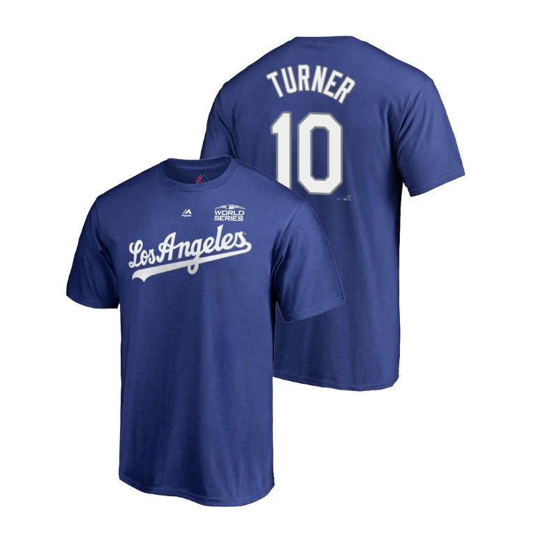 Los Angeles Dodgers Royal #10 Justin Turner Majestic T-Shirt 2018 World Series Los Angeles Dodgers Royal #10 Justin Turner Majestic T-Shirt 2018 World Series