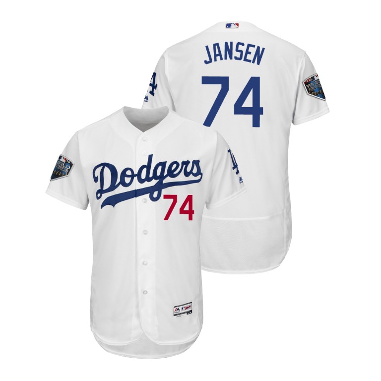 Los Angeles Dodgers White #74 Kenley Jansen Flex Base Jersey 2018 World Series