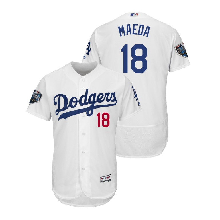 Los Angeles Dodgers White #18 Kenta Maeda Flex Base Jersey 2018 World Series